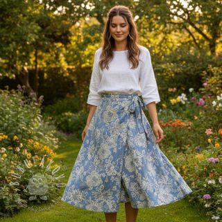 Bavlnená látka JEANS EMBROIDERY Bouquet light blue