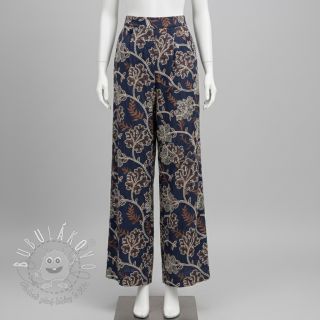 Bavlnená látka JEANS Embroidery leaves dark blue