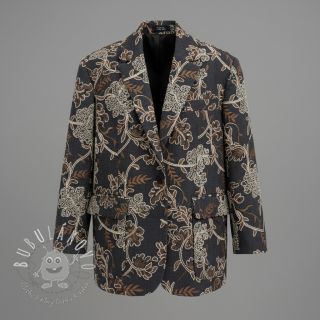 Bavlnená látka JEANS Embroidery leaves black