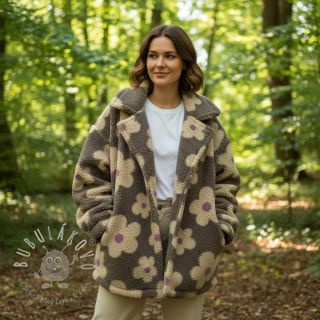 Kabátovina TEDDY JACQUARD Flowers taupe/beige