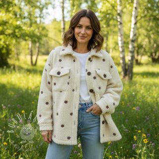 Kabátovina TEDDY EMBROIDERY Mini ecru