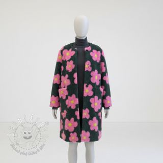 Kabátovina TEDDY JACQUARD Flowers army green/pink
