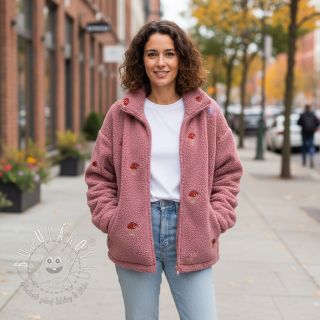 Kabátovina TEDDY EMBROIDERY Little mushrooms old pink