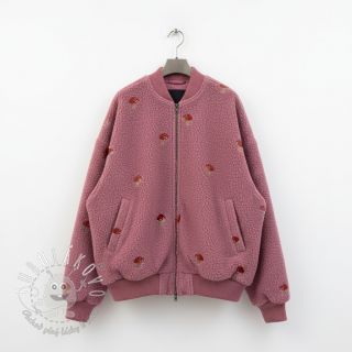 Kabátovina TEDDY EMBROIDERY Little mushrooms old pink