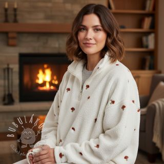 Kabátovina TEDDY EMBROIDERY Little mushrooms off white