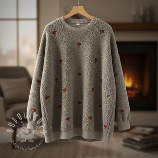 Kabátovina TEDDY EMBROIDERY Little mushrooms pebble