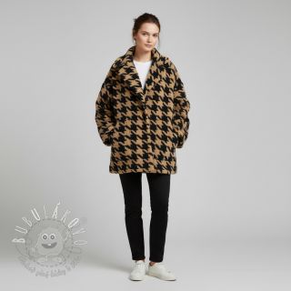 Kabátovina TEDDY JACQUARD PIED DE POULE camel