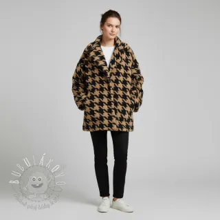 Kabátovina TEDDY JACQUARD PIED DE POULE camel