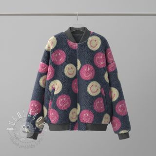 Kabátovina TEDDY JACQUARD Happy faces jeans