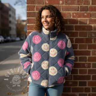 Kabátovina TEDDY JACQUARD Happy faces jeans