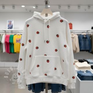 Kabátovina TEDDY EMBROIDERY Strawberries off white