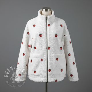 Kabátovina TEDDY EMBROIDERY Strawberries white