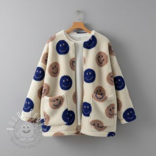 Kabátovina TEDDY JACQUARD Happy faces ecru