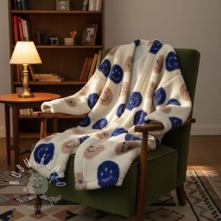 Kabátovina TEDDY JACQUARD Happy faces ecru