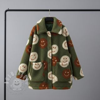 Kabátovina TEDDY JACQUARD Happy faces green