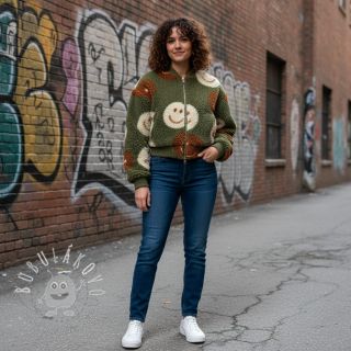 Kabátovina TEDDY JACQUARD Happy faces green