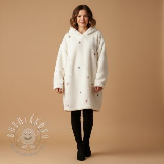 Kabátovina TEDDY EMBROIDERY Hearts ecru