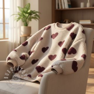 Kabátovina TEDDY JACQUARD Hearts rouge