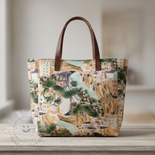 Dekoračná látka Houses ecru digital print