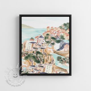 Dekoračná látka Houses ecru digital print