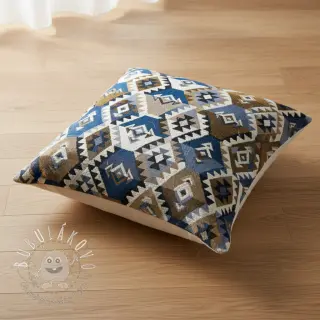 Dekoračná látka jacquard Kilim cobalt havane