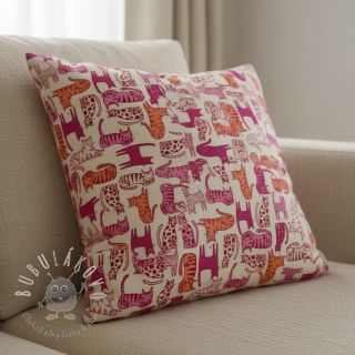 Dekoračná látka Linenlook Cat Wildlife Art pink