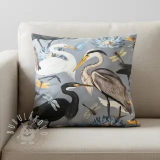 Dekoračná látka VELVET Heron bird steel grey