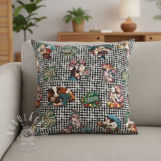 Dekoračná látka Vegan black check digital print