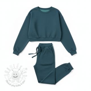 Teplákovina počesaná MELANGE dark petrol