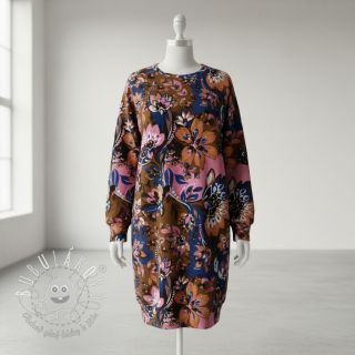 Teplákovina Flowers Mici brown digital print