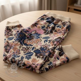 Teplákovina Flowers Mici ecru digital print