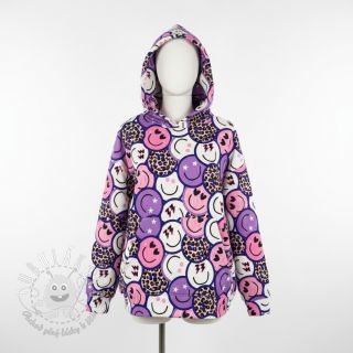 Teplákovina Happy faces purple digital print