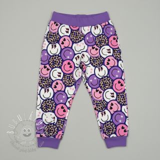 Teplákovina Happy faces purple digital print