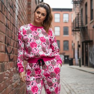 Teplákovina Happy faces pink digital print