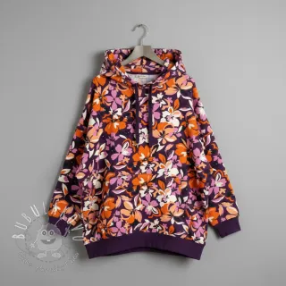 Teplákovina Bright flowers design purple ochre