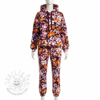 Teplákovina Bright flowers design purple ochre