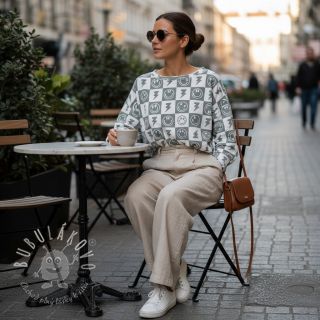 Úplet Happy faces square sage digital print