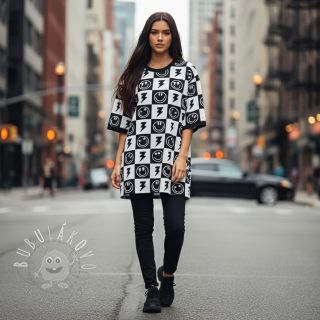 Úplet Happy faces square black digital print