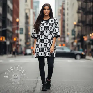 Úplet Happy faces square black digital print