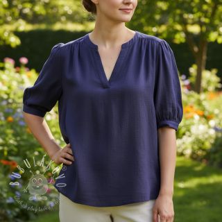 Viskóza s ľanom WASHED navy