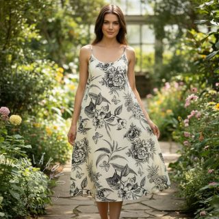 Viskóza s ľanom Floweria navy