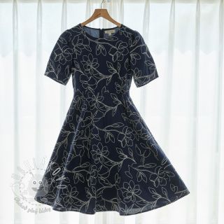 Viskóza s ľanom EMBROIDERY Flower Danielle navy