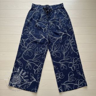 Viskóza s ľanom EMBROIDERY Flower Danielle navy