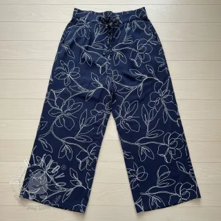 Viskóza s ľanom EMBROIDERY Flower Danielle navy