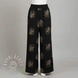 Viskóza s ľanom EMBROIDERY Flower Maya black