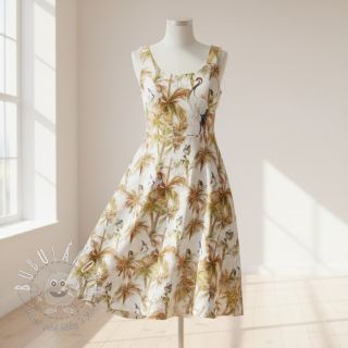 Viskóza s ľanom Crane bird design A digital print