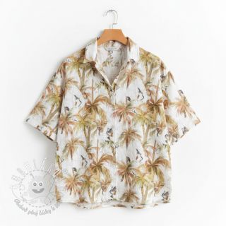 Viskóza s ľanom Crane bird design A digital print