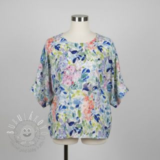 Viskóza s ľanom CREPE Flowers blue digital print