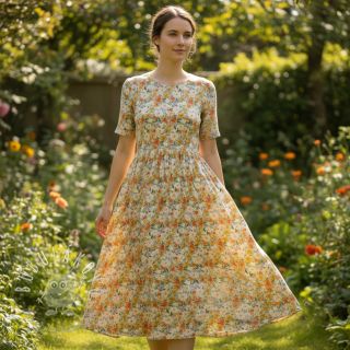 Viskóza s ľanom CREPE Flowers yellow digital print