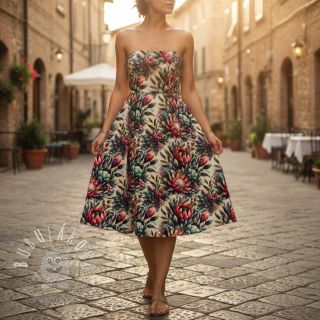 Viskóza s ľanom Azalea design D digital print